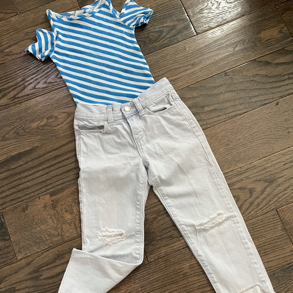 BUNDLED! Distressed pants and Zara tops girls 6-7